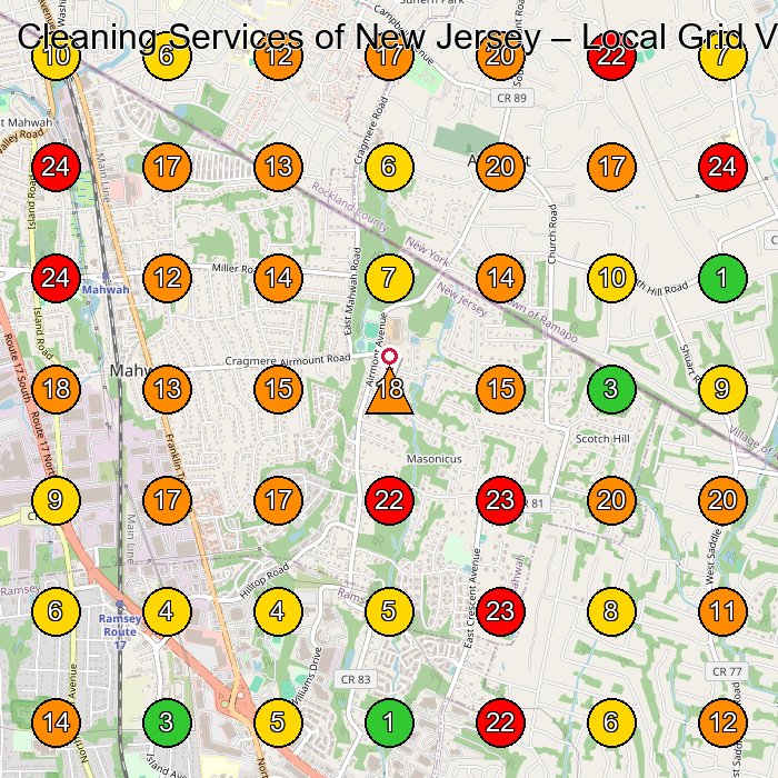 Cleaning Services of New Jersey House Cleaning Service GeoGrid ranking map for Mahwah NJ